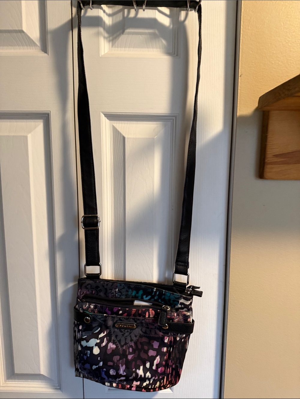 Rosetti Multicolor Purple Blue Pink Crossbody Bag with Black Strap